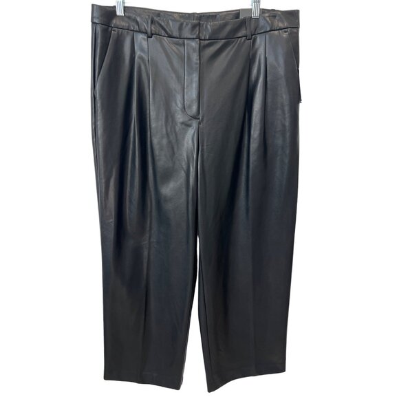 Worthington Faux Leather Straight Leg Pants Women 18 Black Rayon Career Work NEW - Picture 1 of 9